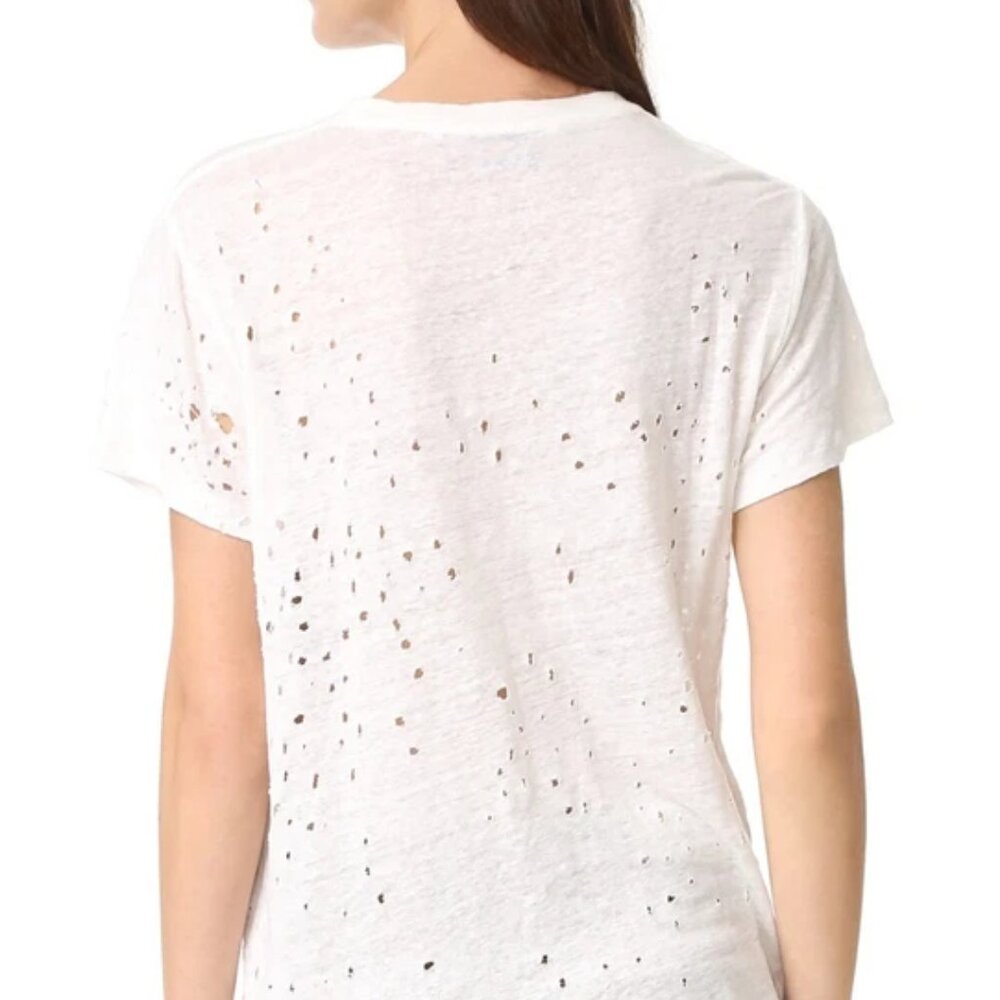IRO XS Cream White Sija Distressed Linen Short Sleeve T-Shirt Top - Picture 3 of 13